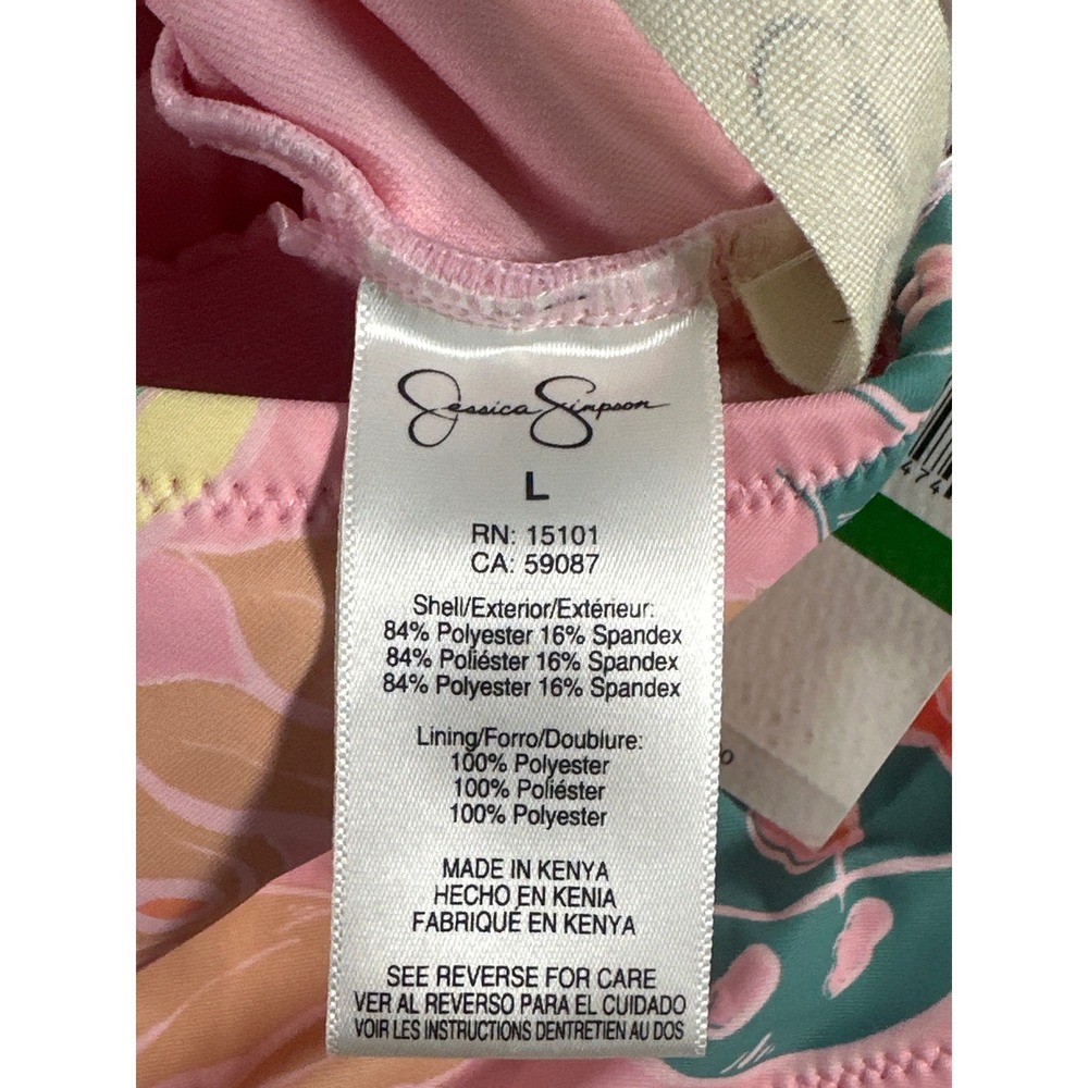 Jessica Simpson Womens Tropical Floral Ruffle One Piece Swimsuit Pink Large NWT - Picture 3 of 4